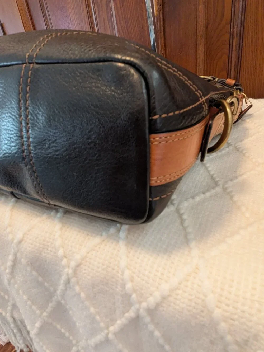 Coach Vintage Shoulder Bag dark brown/Saddle Tan Leather Turn lock 10960